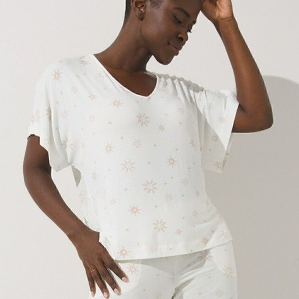 Soma Cool Nights Boxy Sparkle Stars Ivory Sleep Tee Top